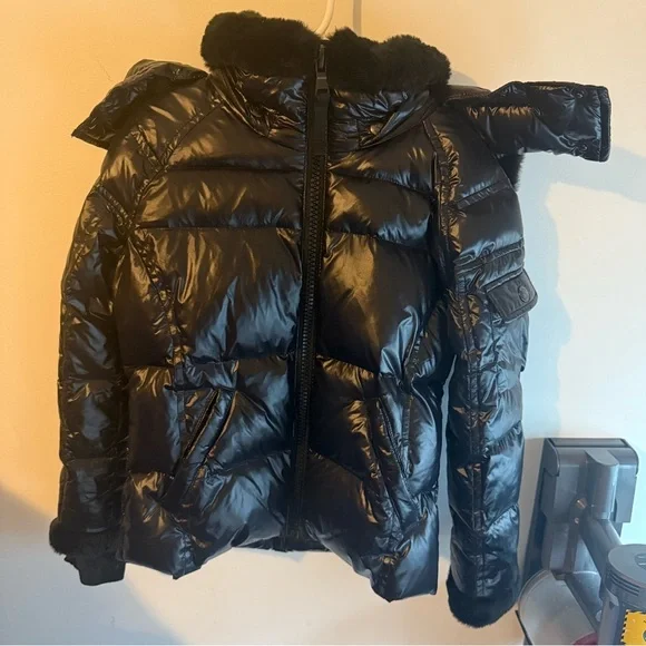 S13 little girls callie faux jacket with hood black size 6 - Picture 1 of 7